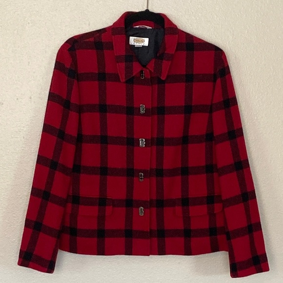 TALBOTS| plaid red coat 12P - Picture 3 of 11